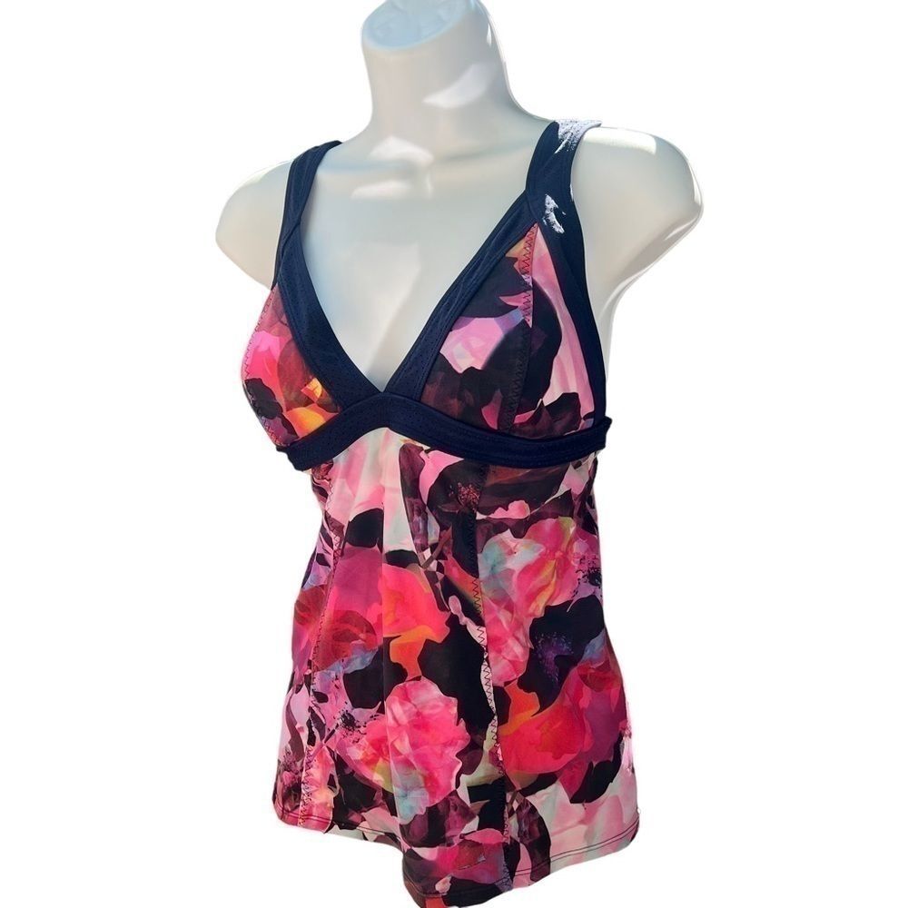 ATHLETA Mystique Floral Print Pink & Blue Tankini Swimsuit Swim Top Size Small